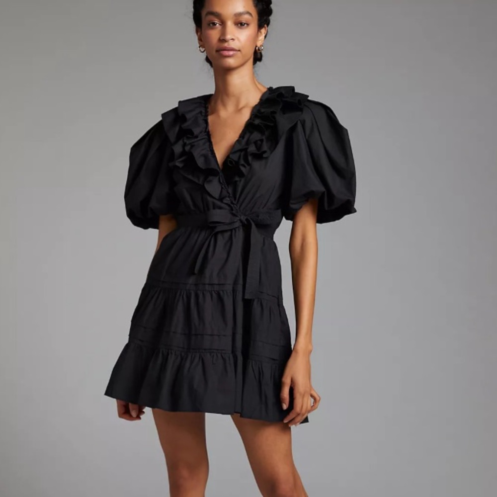 NWT Anthropologie Puff-Sleeved Wrap Mini Dress size XS
